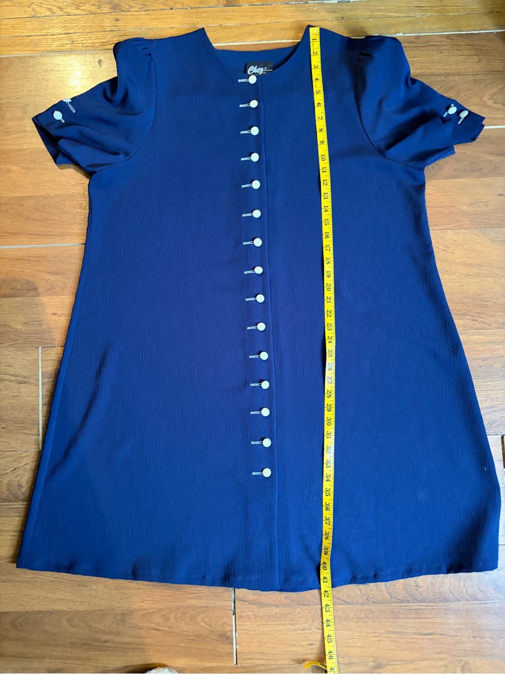 Vtg early 80s Chez California by Tandy navy blue button-front midi shift dress - Picture 5 of 5